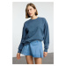 Trendyol Indigo Washed Oversize/Relaxed Fit Basic Crew Neck Knitted Sweatshirt