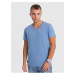 Modré pánske basic tričko s véčkovým výstrihom Ombre Clothing