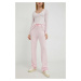 Nohavice s prímesou vlny American Vintage dámske, ružová farba, rovné, vysoký pás