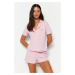 Trendyol Light Pink 100% Cotton Teddy Bear Embroidered Shirt-Shorts Knitted Pajamas Set