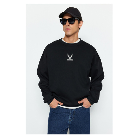 Trendyol Black Oversize/Wide Cut Long Sleeve Animal Embroidered Sweatshirt