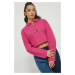 Bavlnené tričko s dlhým rukávom Tommy Jeans ružová farba, s golierom