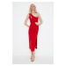Trendyol X Moeva Red Cut Out Detailed One-Shoulder Beach Dress