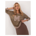 Dark beige women's blouse with animal motif