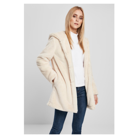 Women's teddy bear coat with hood in white Urban Classics