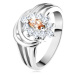 Lesklý prsteň so strieborným odtieňom, kvet zo svetlohnedo-čírych zirkónov - Veľkosť: 54 mm