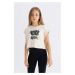 DEFACTO Girl's Crew Neck Printed Short Sleeve T-Shirt