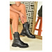 Fox Shoes Black Genuine Leather Women's Daily Boots Boots