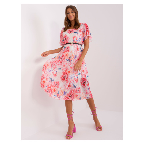 Beige and pink flared dress with flowers