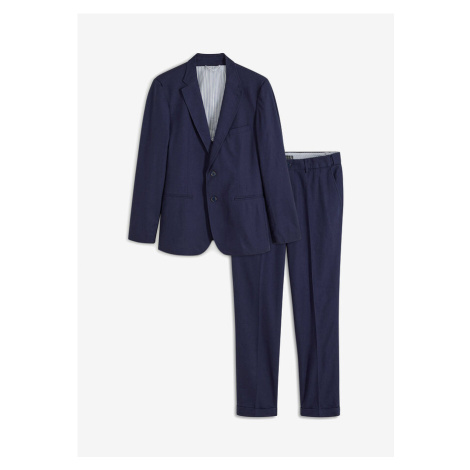 Oblek s plátnom Slim Fit (2-dielny): sako a nohavice bonprix