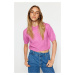 Trendyol Pink Crop blúzka z mäkkého textúrovaného úpletu