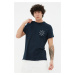 Trendyol Plus Size Navy Blue Regular/Normal Cut Printed 100% Cotton T-Shirt