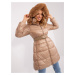 Dark beige women's winter jacket with hood