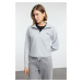 Trendyol Gray Melange Embroidered Knitwear Look Zippered Collar Regular/Normal Pattern Knitted S