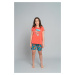 Girls' pyjamas Oceania, short sleeves, short legs - coral/print