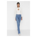 Trendyol Blue Normal Waist Flare Jeans with Iron-Ons