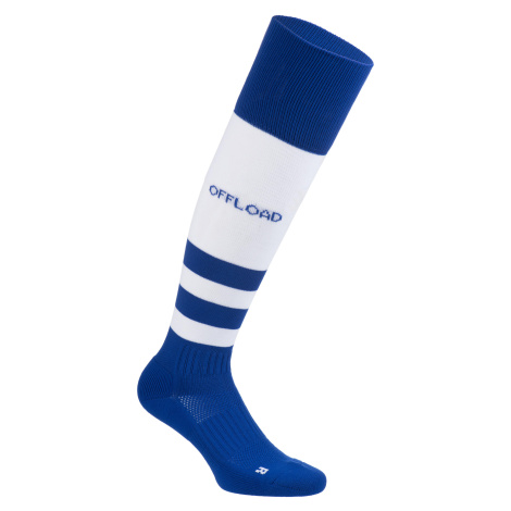 Vysoké ponožky na ragby r500 modro-biele