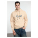 Trendyol Stone Oversize/Wide Cut Text Printed Inside Polar Fleece Hooded Sweatshirt