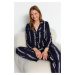 Trendyol Premium Navy Blue Cotton Striped Shirt-Pants Knitted Pajamas Set