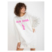 Ecru-pink long oversize sweatshirt with inscription