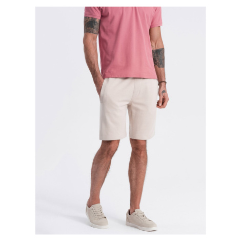 Ombre Men's knit shorts with drawstring and pockets - light beige