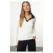 Trendyol Ecru Polo Collar Color Block Knitwear Sweater