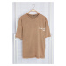 Trendyol Brown Oversize/Wide Cut Faded Effect Text Printed 100% Cotton T-Shirt