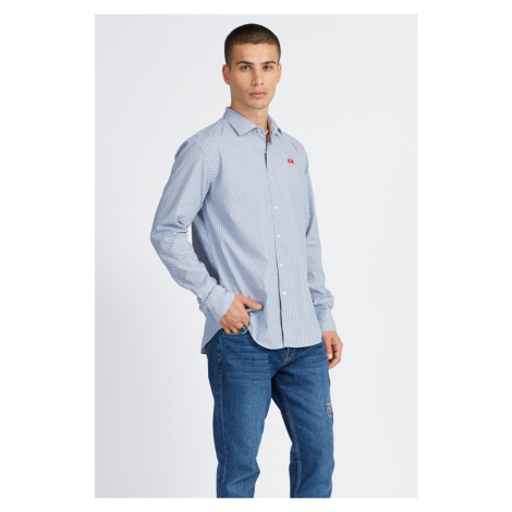 Košeľa La Martina Man Shirt L/S Printed Jaquard Modrá