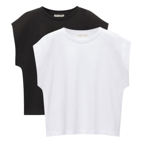 Pull&Bear Tričko  čierna / biela Pull & Bear