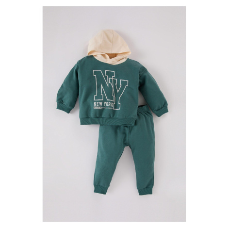 DEFACTO Baby Boy 2-Piece Set Hooded Printed Sweatshirt Elastic Waist Tracksuit Bottoms