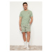 Trendyol Green 100% Cotton Regular Fit Printed Knitted Shorts Pajama Set