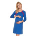 Módna tehotenská a dojčiaca košeľa na zapínanie po zadnej dĺžke modrej farby