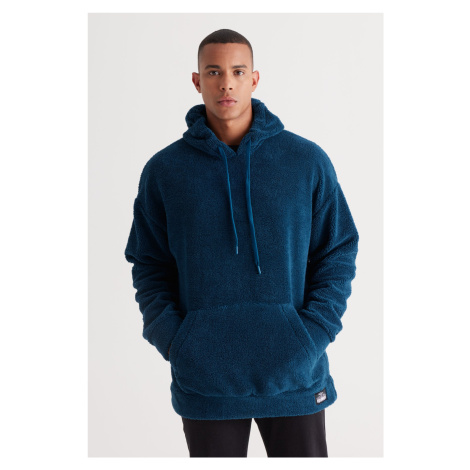 AC&Co / Altınyıldız Classics Men's Oil Oversize Wide-Fit Hooded Sherpa Sweatshirt Fleece