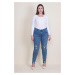 Şans Women's Plus Size Blue Ripped Detailed Lycra Denim Skinny Pants