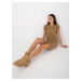 Camel Ribbed Fitted Dress Short Sleeves