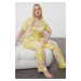 Trendyol Curve Yellow Flower Patterned Shirt Collar Knitted Pajama Set