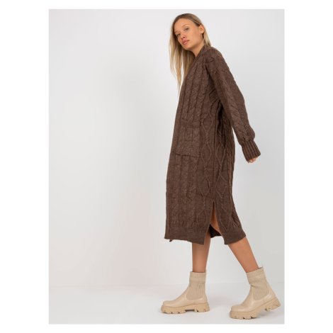 RUE PARIS brown maxi cardigan with pockets