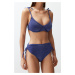 Trendyol Navy Blue Balconette Tie-Up Silvery High Waist Hipster Bikini Set
