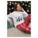 Trendyol White-Multicolored 100% Cotton Christmas Themed Plaid Knitted Pajama Set