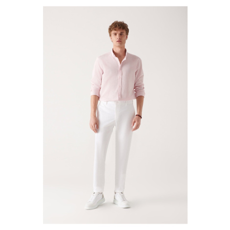 Avva Men's White Soft Textured Waist Flexible Trousers