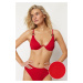 Trendyol Red Balconette Inverted V Underwire Textured Bikini Top