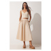 Happiness İstanbul Women's Cream Balloon Parachute Midi Skirt