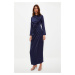 Trendyol Navy Blue Gather Detailed Woven Satin Evening Dress