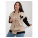 Beige and black plus size zippered sweatshirt with patch