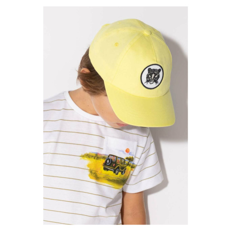 Detská čiapka Mayoral žltá farba biela, z tenkej pleteniny