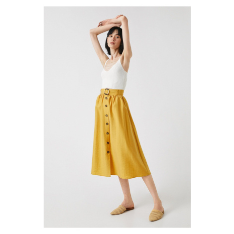 Koton Buttoned Belted Midi Skirt Tencel™