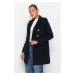 Trendyol Navy Blue Gold Gombík detailný vlnený manžetový kabát