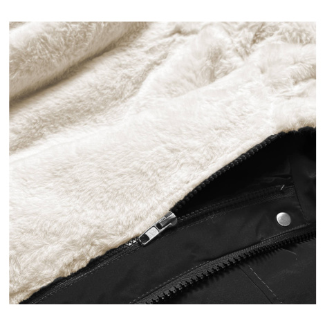 Čierno/ecru/hnedá teplá dámska zimná bunda (W629BIG) MHM