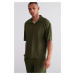 Trendyol Limited Edition Khaki Oversize/Wide Cut Textured Wrinkle-Free Ottoman Polo Neck T-Shirt