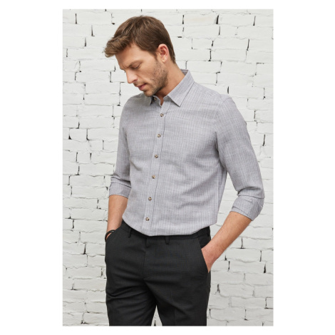 AC&Co / Altınyıldız Classics Men's Brown Slim Fit Slim Fit Shirt with Hidden Buttons Collar Line